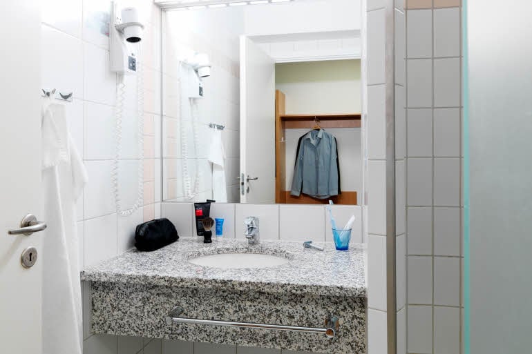 standard bathroom at scandic silkeborg in denmark