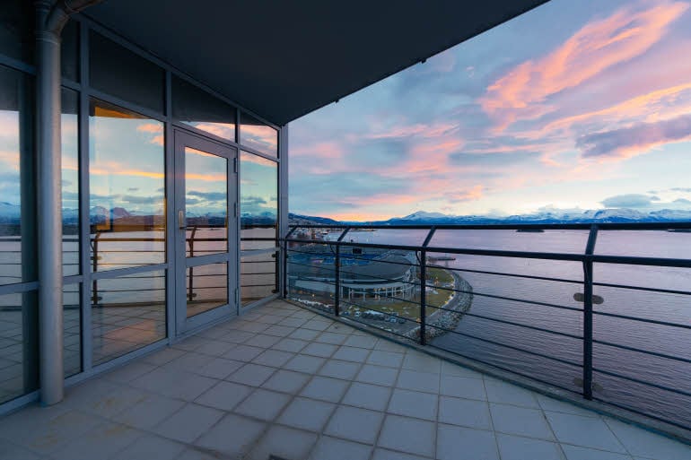 terrace at master suite at scandic seilet in molde